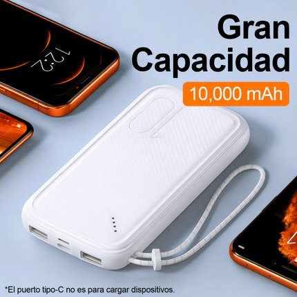 Power Bank 10000mAh USAMS 2 USB Portátil Blanco con Correa