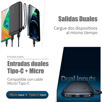 Power Bank 10000mAh USAMS 2 USB Portátil Blanco con Correa