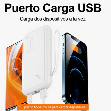 Power Bank 10000mAh USAMS 2 USB Portátil Blanco con Correa