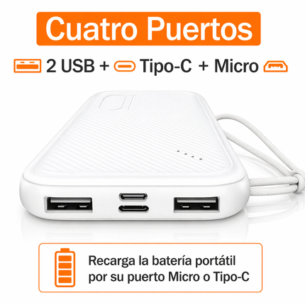Power Bank 10000mAh USAMS 2 USB Portátil Blanco con Correa