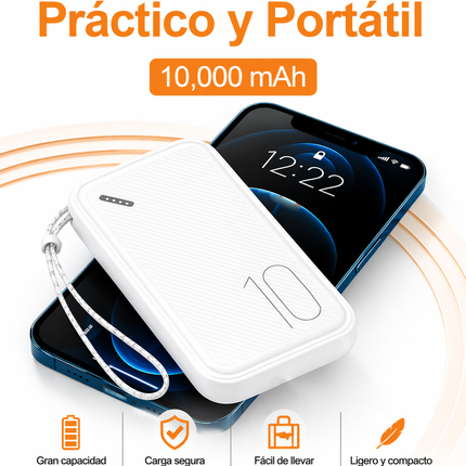 Power Bank 10000mAh USAMS 2 USB Portátil Blanco con Correa