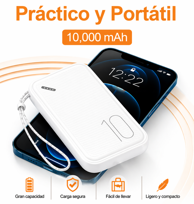 Power Bank 10000mAh USAMS 2 USB Portátil Blanco con Correa