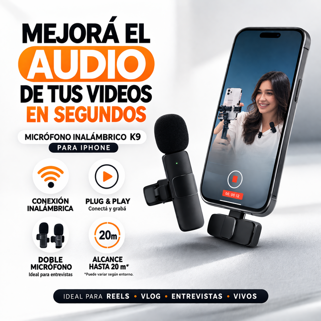 Micrófono Inalámbrico Para iPhone Doble Clip 20m