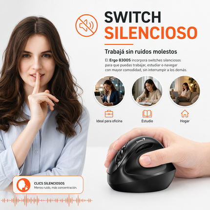 Mouse Vertical Inalámbrico Ergonómico Silencioso DPI Ajustable
