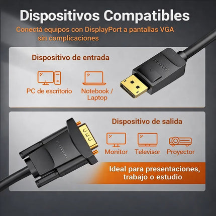 Cable DisplayPort a VGA Vention 1.5M Negro
