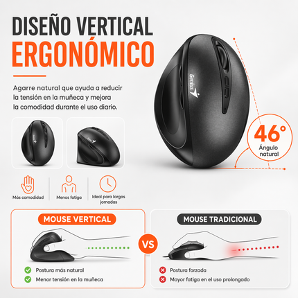 Mouse Vertical Inalámbrico Ergonómico Silencioso DPI Ajustable