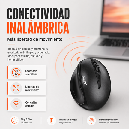 Mouse Vertical Inalámbrico Ergonómico Silencioso DPI Ajustable