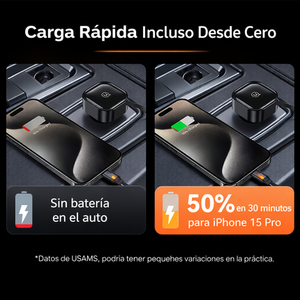 Cargador de Auto 30W USAMS C41 USB-C + Lightning Retráctil CC219