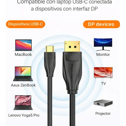 Cable USB-C a DisplayPort 8K 1.5m Vention Negro