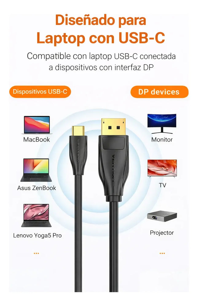 Cable USB-C a DisplayPort 8K 1.5m Vention Negro