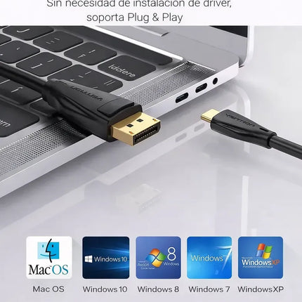 Cable USB-C a DisplayPort 8K 1.5m Vention Negro