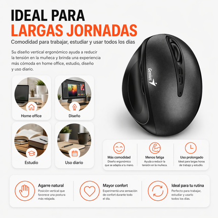 Mouse Vertical Inalámbrico Ergonómico Silencioso DPI Ajustable
