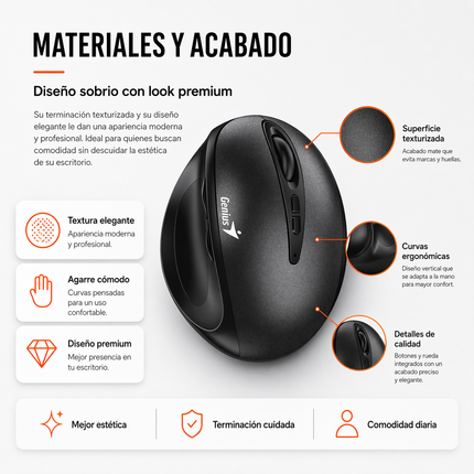 Mouse Vertical Inalámbrico Ergonómico Silencioso DPI Ajustable