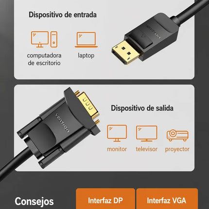 Cable DisplayPort a VGA Vention 1.5M Negro