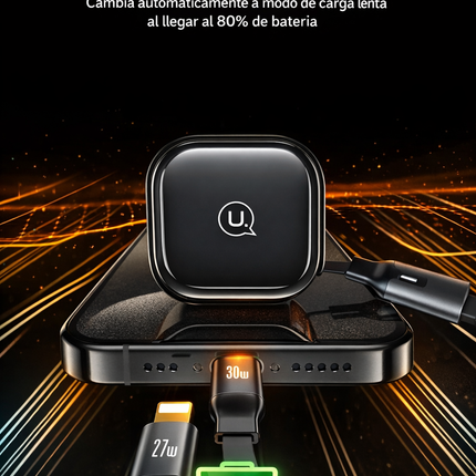 Cargador de Auto 30W USAMS C41 USB-C + Lightning Retráctil CC219