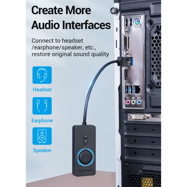 Tarjeta de Sonido USB Externa Vention 3.5mm con Control de Volumen
