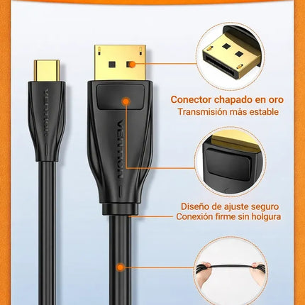 Cable USB-C a DisplayPort 8K 1.5m Vention Negro