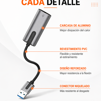 Adaptador USB 3.0 a Ethernet Gigabit Vention 1000Mbps CEWHB