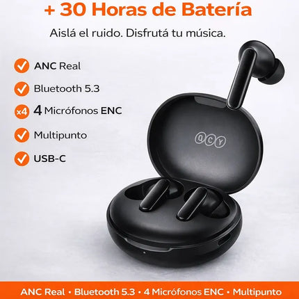 Auriculares Bluetooth QCY T13 ANC 2 TWS Negro Cancelación Activa