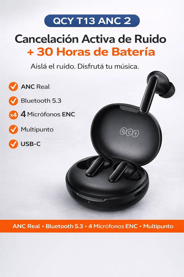 Auriculares Bluetooth QCY T13 ANC 2 TWS Negro Cancelación Activa