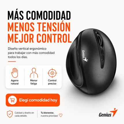 Mouse Vertical Inalámbrico Ergonómico Silencioso DPI Ajustable
