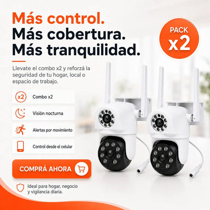 Combo x2 Cámaras de Seguridad WiFi 1080P con Visión Nocturna y Movimiento