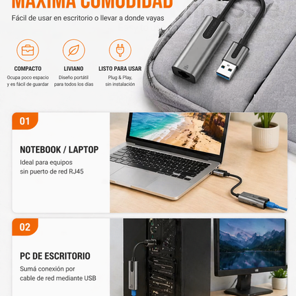 Adaptador USB 3.0 a Ethernet Gigabit Vention 1000Mbps CEWHB