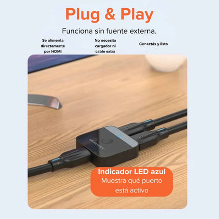 Switch HDMI Bidireccional 2 Puertos 4K Vention AKOB0 Negro