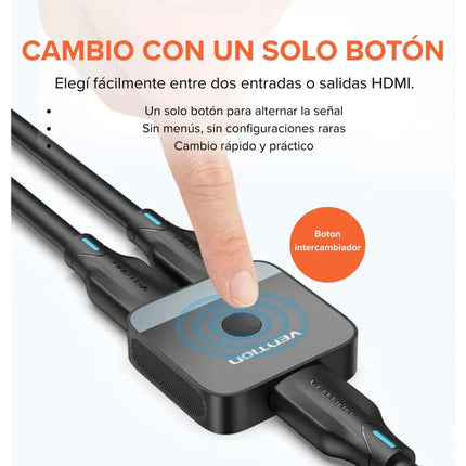 Switch HDMI Bidireccional 2 Puertos 4K Vention AKOB0 Negro
