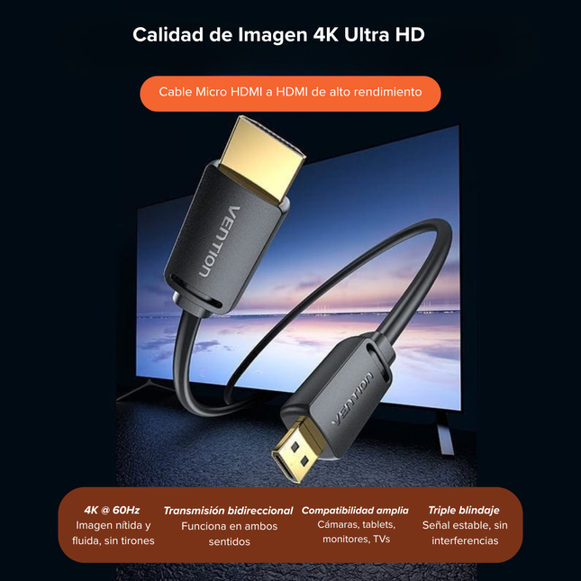Cable Micro HDMI a HDMI 4K@60Hz 1.5 m Vention – Alto Rendimiento