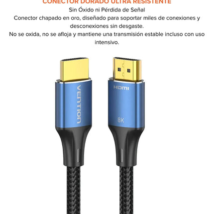 Cable HDMI 2.1 8K 48Gbps Vention Mallado Reforzado Negro