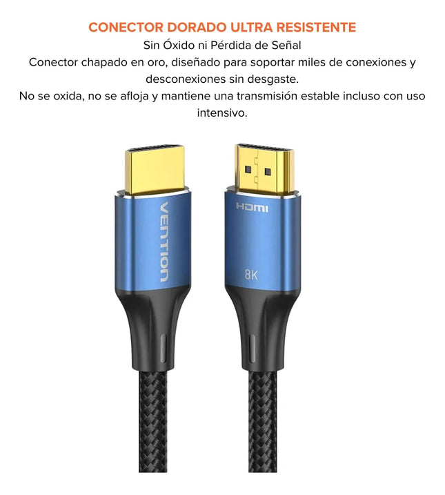Cable HDMI 2.1 8K 48Gbps Vention Mallado Reforzado Negro