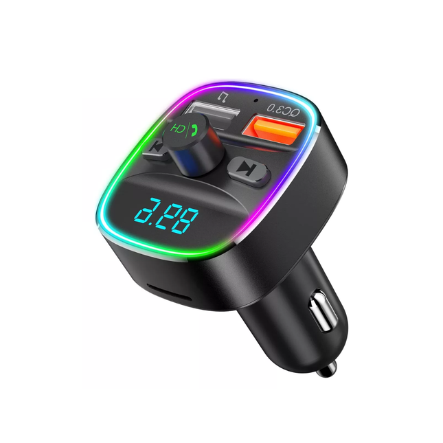 Transmisor FM Bluetooth para Auto con Carga Rápida QC3.0 y LED RGB