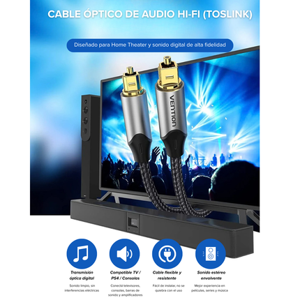 Cable de Audio Óptico Toslink 2 m Vention BAVHH | Sonido 7.1 Dolby DTS