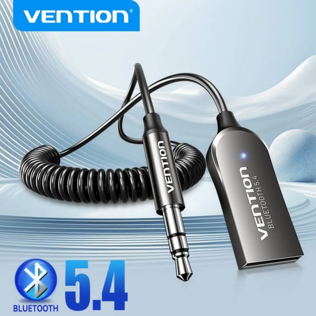 Receptor Bluetooth 5.4 Vention para Auto – USB + AUX 3.5 mm