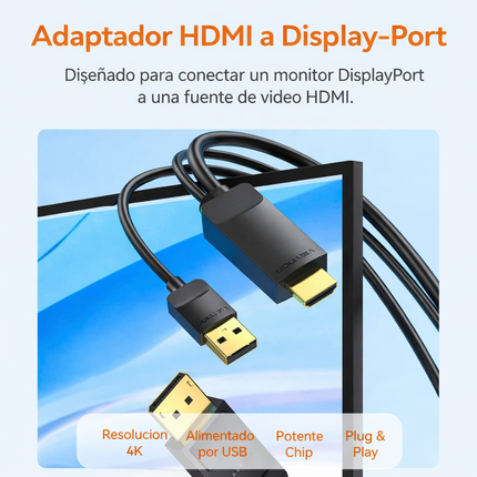 Cable HDMI a DisplayPort 4K 60Hz 1.5m Vention ABJBG Negro