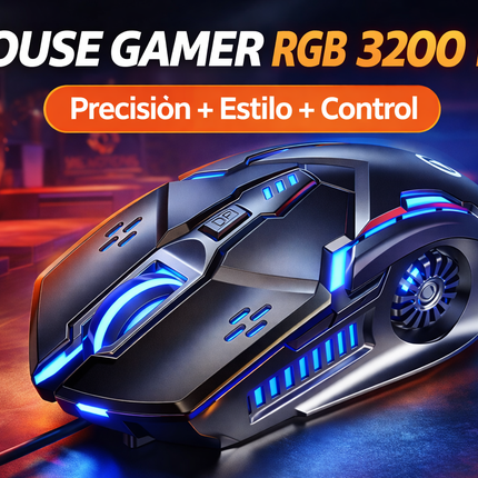 Mouse Gamer RGB 3200 DPI USB 6 Botones Ergonómico