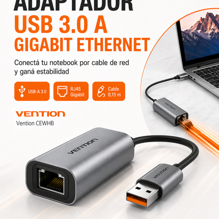Adaptador USB 3.0 a Ethernet Gigabit Vention 1000Mbps CEWHB