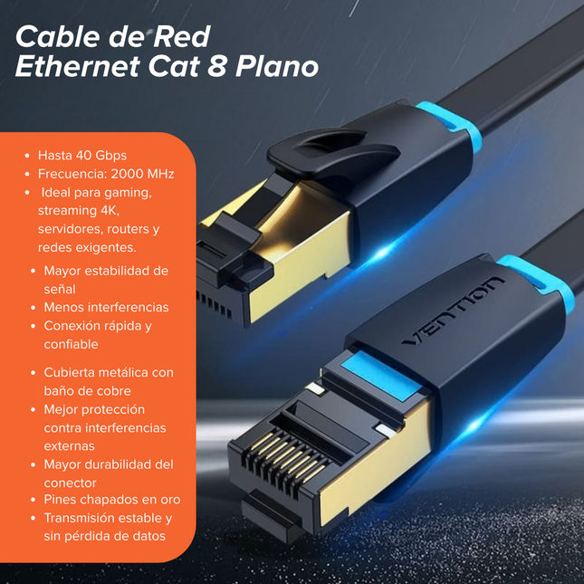 Cable de Red Ethernet Cat 8 Plano Vention 5 m | 40 Gbps · 2000 MHz · Blindado