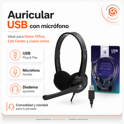 Auricular USB con Micrófono para Home Office y Call Center