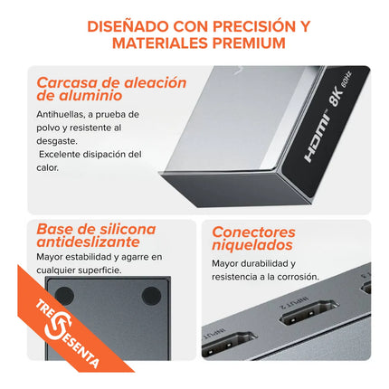 Switch HDMI 3 en 1 8K 60Hz Vention AKRH0 con Control Remoto
