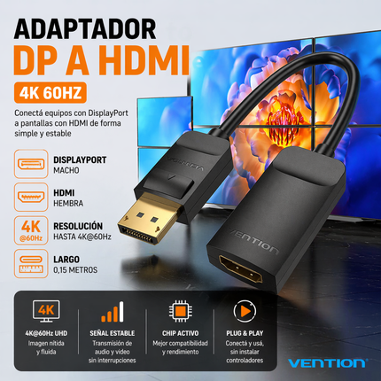 Adaptador DisplayPort a HDMI Activo 4K 60 Hz