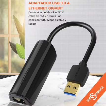 Adaptador USB 3.0 a Ethernet Gigabit 1000 Mbps Vention – Plug & Play