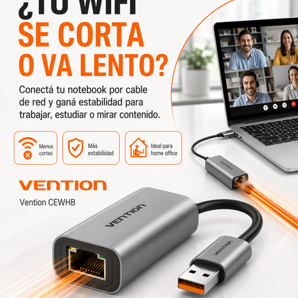 Adaptador USB 3.0 a Ethernet Gigabit Vention 1000Mbps CEWHB