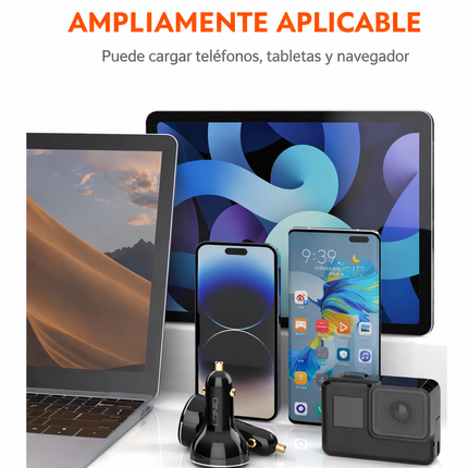 Cargador Auto 160W LDNIO 3 En 1 USB-C PD 100W Carga Rápida