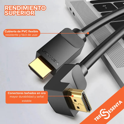 Cable HDMI 2.0 4K 60Hz Ángulo Recto 270° 1.5m Vention