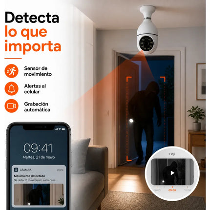 Cámara de Seguridad WiFi Tipo Lamparita 1080P con Visión Nocturna