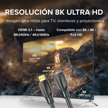 Cable Extensor HDMI 2.1 8K 48Gbps Macho a Hembra – Ultra HD HDR eARC VRR