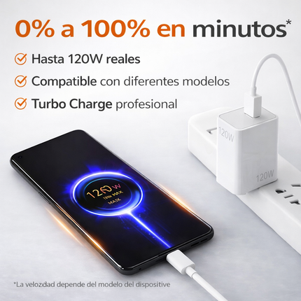 Cargador Xiaomi TURBO FASTER 120W - Cable USB C y Ficha