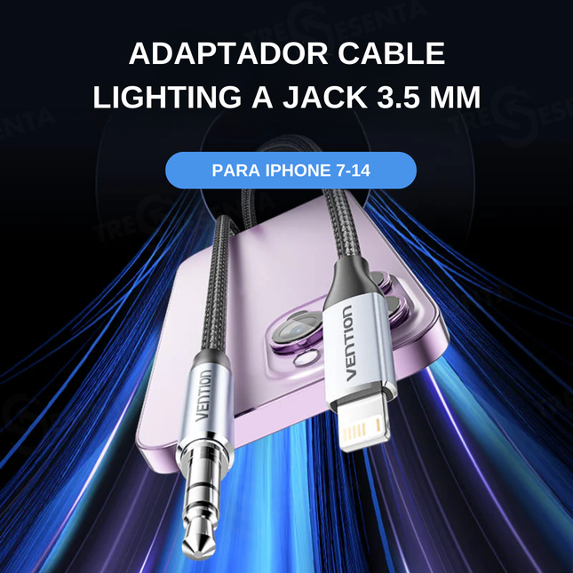 Adaptador Audio Lightning a 3.5mm Macho-Macho 1.5 m Gris Vention BMCHG